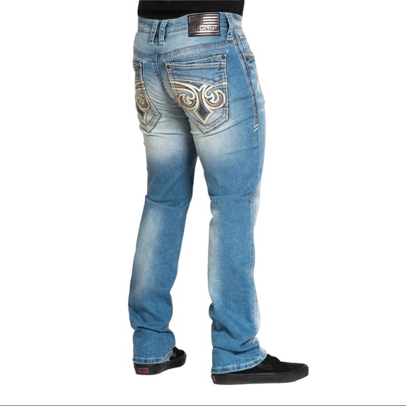 Affliction Men's Denim Jeans ACE APEX MIDLAND Embroidered Blue - Picture 5 of 9